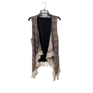 Boho Open Front Sweater Vest With Fringe Hem By Umgee USA S/M Multi-Color